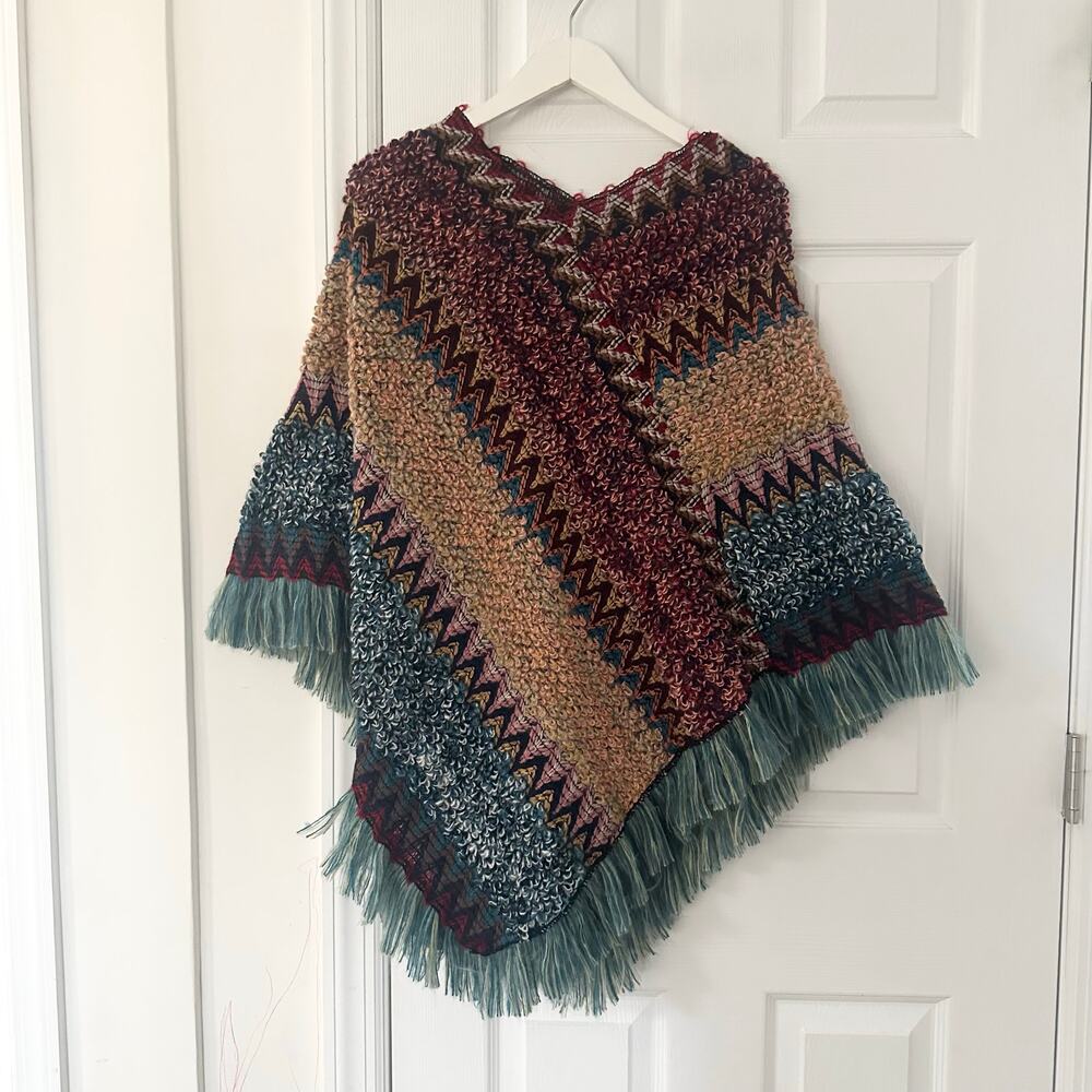 Coldwater Creek NWT 22239 Pullover Fringe Zig Zag Open Knit Poncho One Size